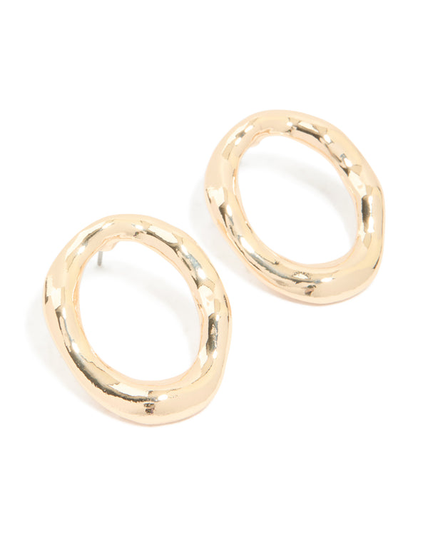Gold Organic Open Circle Stud Earrings