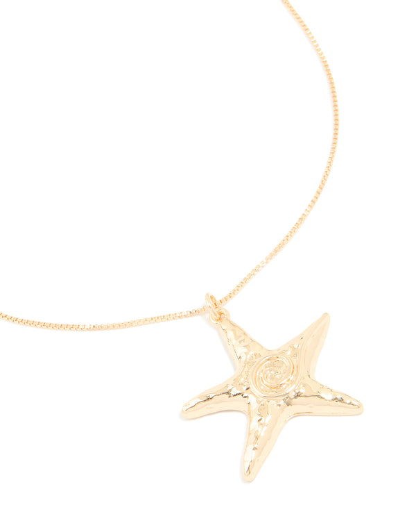 Gold Swirl Starfish Box Chain Necklace