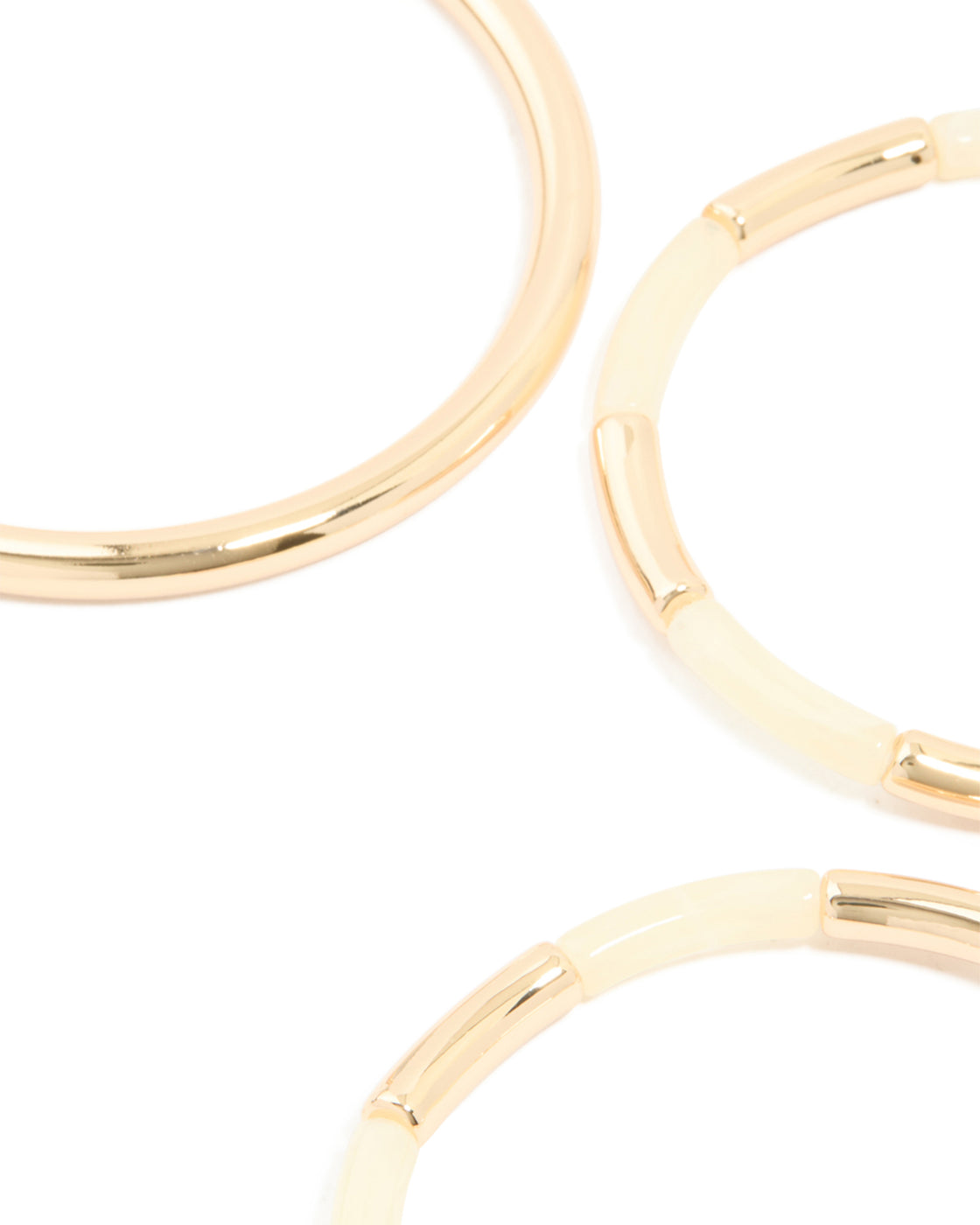 Gold & Cream Acrylic Beaded Stretch Bracelets & Bangles 5-Pack