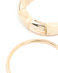 Gold Cream Acrylic Stretch Bracelet & Gold Bangles 3-Pack - link has visual effect only