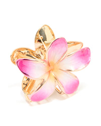 Gold Pink Enamel Frangipani Flower Claw Clip - link has visual effect only
