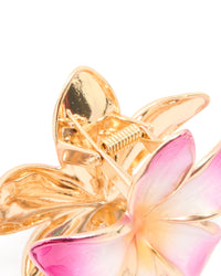 Gold Pink Enamel Frangipani Flower Claw Clip - link has visual effect only
