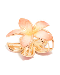 Gold Pink Enamel Fragipani Flower Hair Claw Clip - link has visual effect only