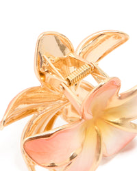 Gold Pink Enamel Fragipani Flower Hair Claw Clip - link has visual effect only