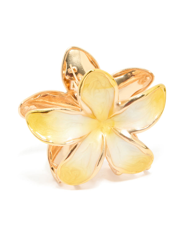 Gold Yellow Enamel Frangipani Flower Hair Claw Clip