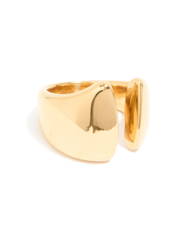 Showcasing a waterproof gold plated stainless steel chunky open ring front view