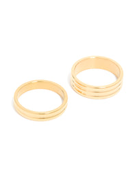 Showcasing waterproof gold plated stainless steel simple band stacking rings in a 2-pack front view - link has visual effect only