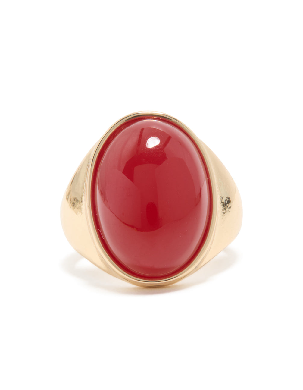 Gold Red Oval Stone Orb Statement Ring