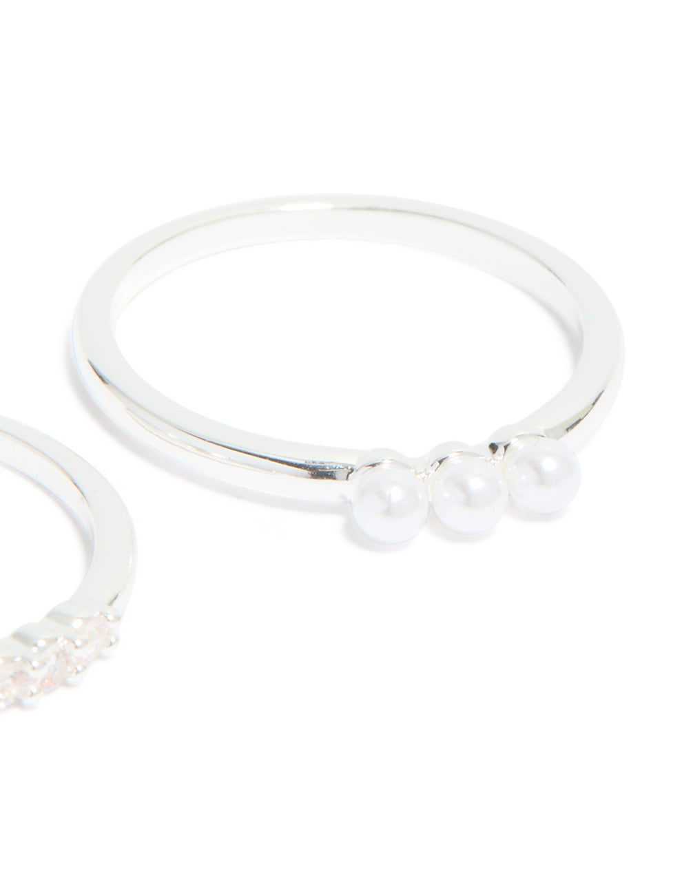 Silver Plated Cubic Zirconia & Fine Pearl Stacking Rings 2-Pack