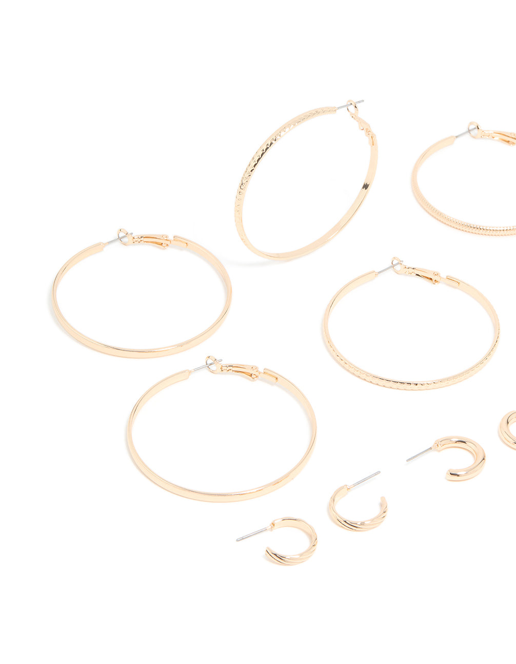 Gold Dainty Textured Smooth Large & Small Hoop Earrings 6-Pack