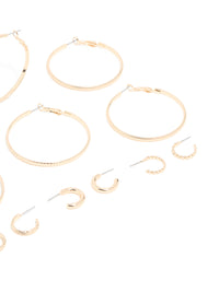 Gold Dainty Textured Smooth Large & Small Hoop Earrings 6-Pack - link has visual effect only