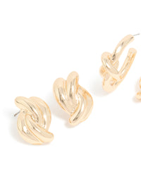 Gold Double Knotted Studs & Open Hoop Earrings 2-Pack - link has visual effect only