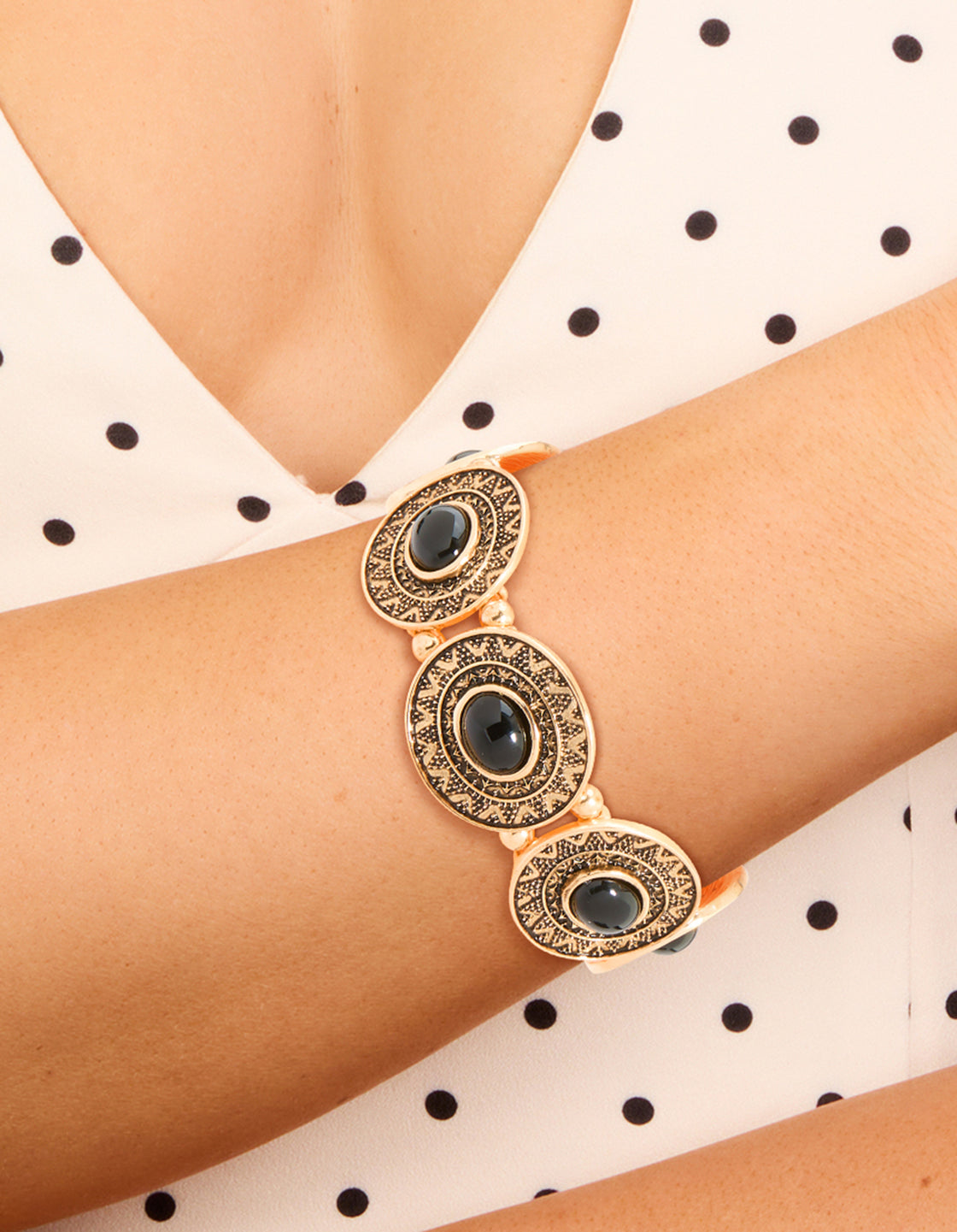 Antique Gold Textured Boho Large Stretch Bracelet