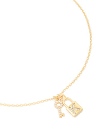 Gold Plated Cubic Zirconia Lock & Key Letter K Necklace - link has visual effect only