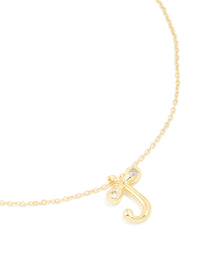 Gold Plated Cubic Zirconia Bubble Letter J Necklace - link has visual effect only