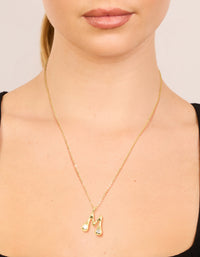 Gold Plated Cubic Zirconia Bubble Letter M Necklace - link has visual effect only