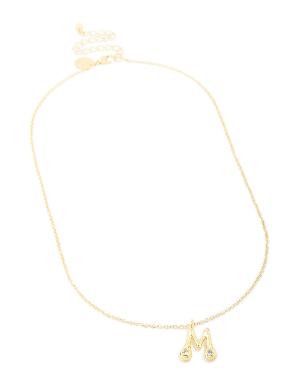 Gold Plated Cubic Zirconia Bubble Letter M Necklace