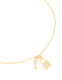 Gold Plated Cubic Zirconia Lock & Key Letter M Necklace - link has visual effect only
