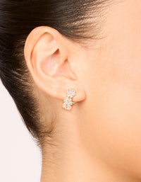 Gold Cubic Zirconia Floral Hoop Earrings - link has visual effect only