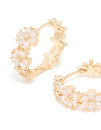 Gold Cubic Zirconia Floral Hoop Earrings - link has visual effect only