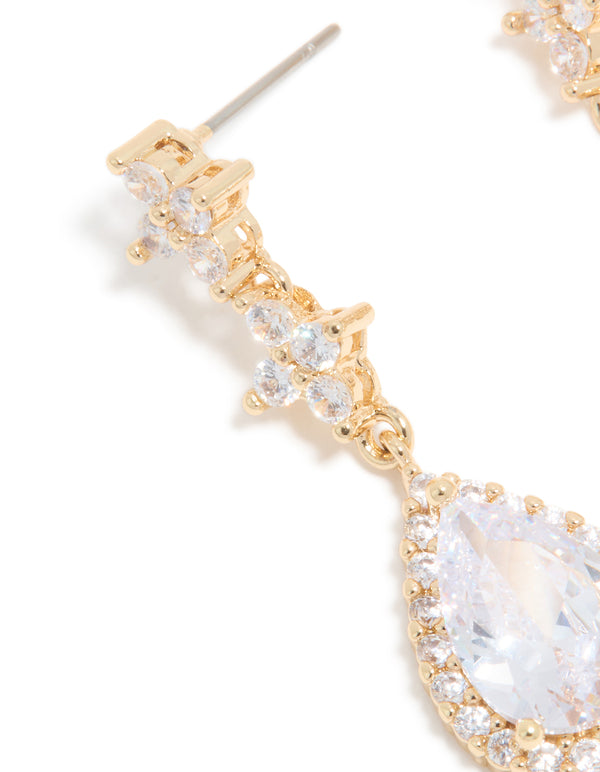 Gold Cubic Zirconia Mini Pear Drop Earrings