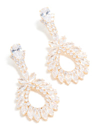 Gold Cubic Zirconia Cluster Drop Earrings - link has visual effect only