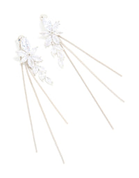 Silver Diamante Flower Triple Chain Drop Earrings - link has visual effect only