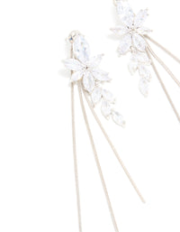 Silver Diamante Flower Triple Chain Drop Earrings - link has visual effect only