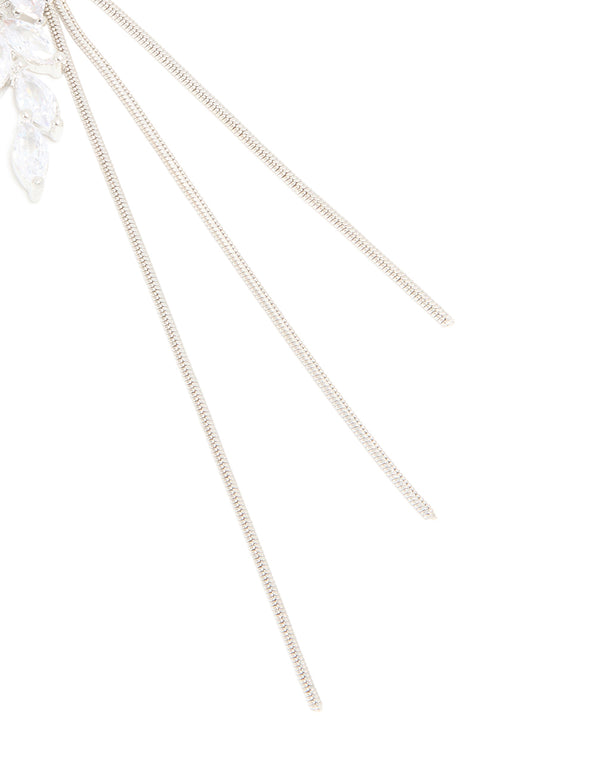 Silver Diamante Flower Triple Chain Drop Earrings