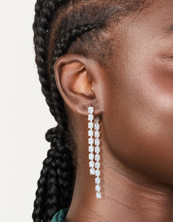 Silver Cubic Zirconia Multiple Cup Chains Drop Earrings