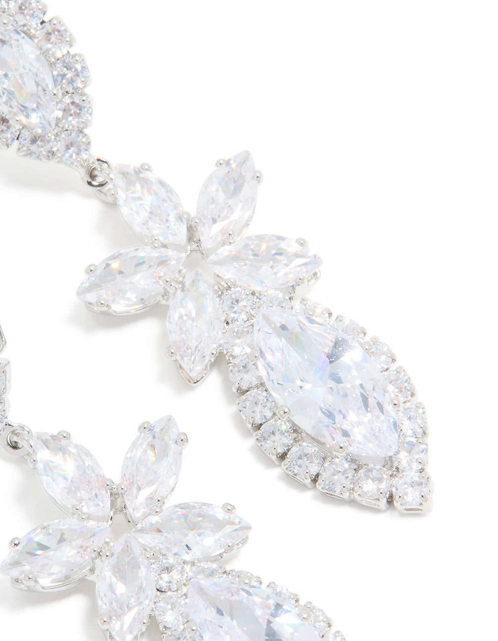 Silver Cubic Zirconia Flower Statement Drop Earrings