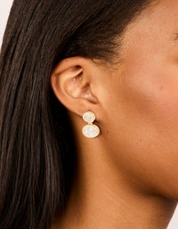 Gold Cubic Zirconia Double Bezel Etched Outer Stud Earrings - link has visual effect only