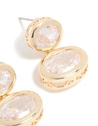 Gold Cubic Zirconia Double Bezel Etched Outer Stud Earrings - link has visual effect only
