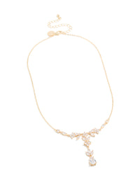 Gold Cubic Zirconia Floral Pear Y-Necklace - link has visual effect only