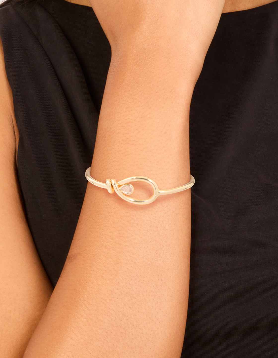 Gold Cubic Zirconia Open Wrist Cuff