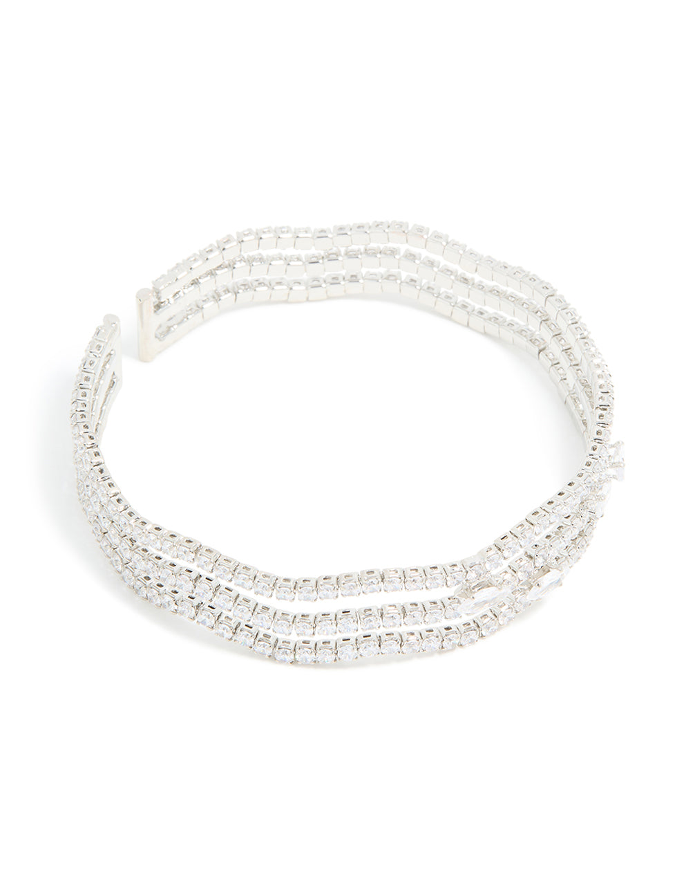 Silver Cubic Zirconia Marquise Wavy Wrist Cuff