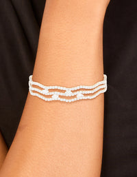 Silver Cubic Zirconia Marquise Wavy Wrist Cuff - link has visual effect only