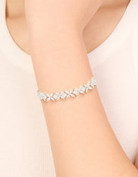Silver Cubic Zirconia Statement Flower Toggle Bracelet - link has visual effect only