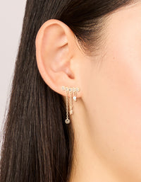Gold Cubic Zirconia Long Stud Pearl & Star Charm Earrings - link has visual effect only