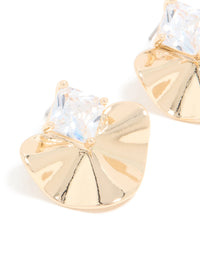 Gold Cubic Zirconia Wavy Stud Earrings - link has visual effect only