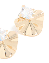 Gold Cubic Zirconia Wavy Stud Earrings - link has visual effect only