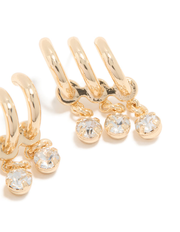 Gold Cubic Zirconia Triple Layered Earrings