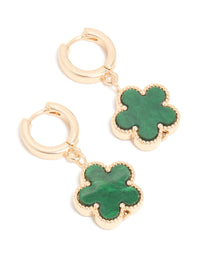 Gold Green Flower Drop Huggie Earrings - link has visual effect only