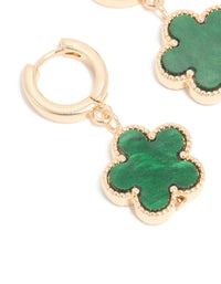 Gold Green Flower Drop Huggie Earrings - link has visual effect only