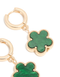 Gold Green Flower Drop Huggie Earrings - link has visual effect only