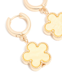 Gold Yellow Flower Drop Huggie Earrings - link has visual effect only