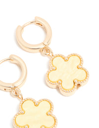 Gold Yellow Flower Drop Huggie Earrings - link has visual effect only