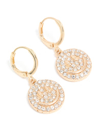 Gold Diamante Smiley Face Huggie Earrings - link has visual effect only