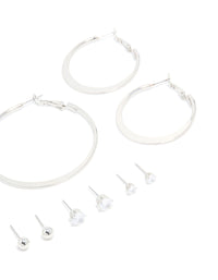 Silver Minimal Hoop & Stud Earrings 6-Pack - link has visual effect only