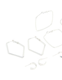 Silver Multi Shaped Hoop Earrings 6-Pack - link has visual effect only